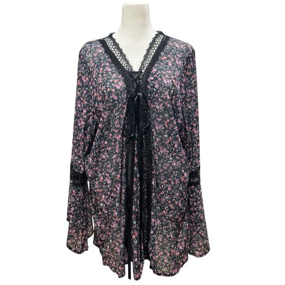 Vintage Blouse Women's Plus 1x Floral‎ Mesh Sheer Babydoll Boho Feminine 90s Y2K - Picture 1 of 11